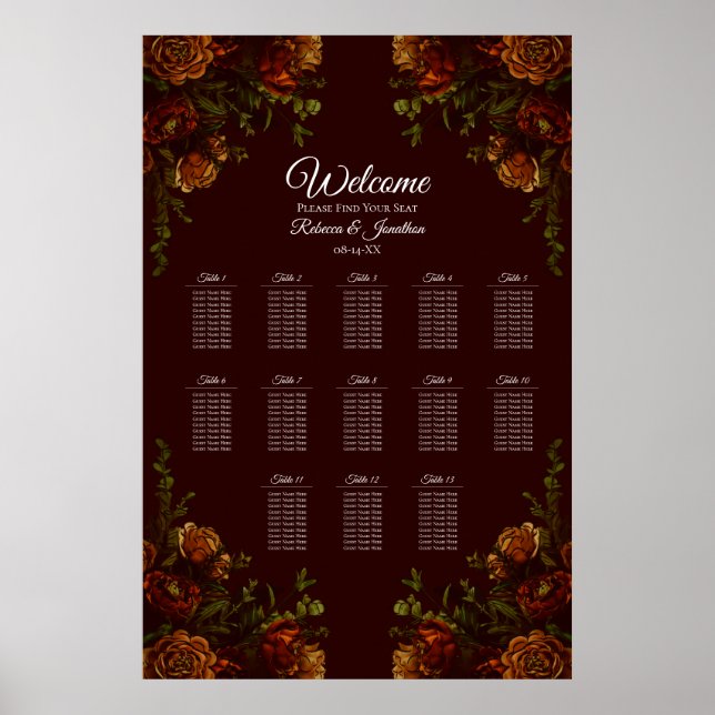 Poster Automne Mariage gothique Rustique Orange Maroon (Devant)