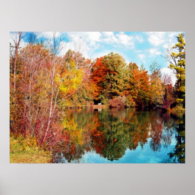 Poster Automne près du lac Park - Feuilles automnales (Devant)