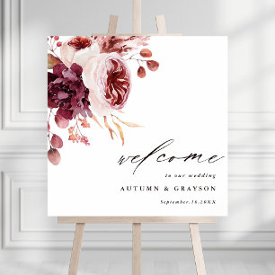 Poster Automne Romance Floral Mariage Bienvenue Carré Sig