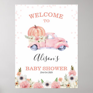 Poster Automne rose Citrouille Baby shower de camion Bie