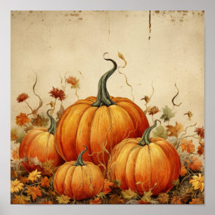 Poster Automne Rustique Orange Citrouille