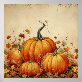 Poster Automne Rustique Orange Citrouille