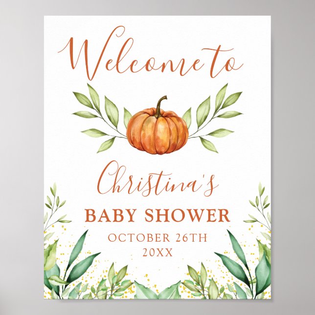 Poster Automne verdure Citrouille Automne Baby shower Bie (Devant)
