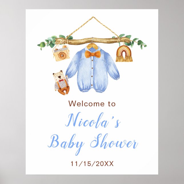 Poster Automne Vêtements d'automne Ligne Baby shower garç (Devant)