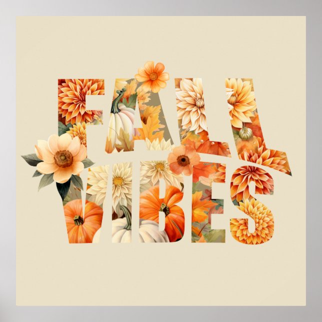 Poster Automne Vibes aquarelle fleurs sauvages feuilles d (Devant)
