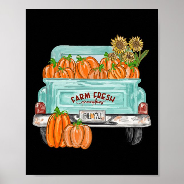 Poster Automne Y'all Camion Citrouille Tournesol Automne  (Devant)