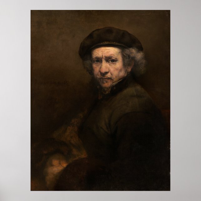 Poster Autoportrait avec Beret par Rembrandt (Devant)