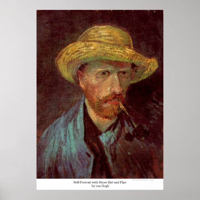 Poster Autoportrait avec Casquette paille et tuyau par va (Devant)