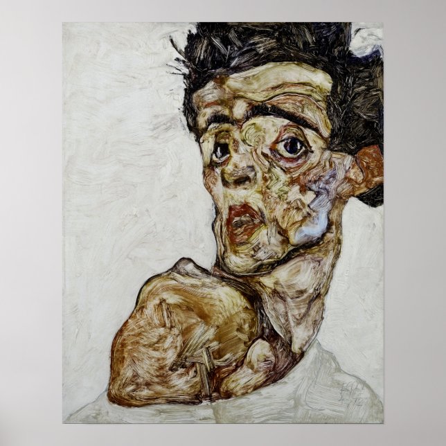 Poster Autoportrait avec épaule nue levée par Schiele (Devant)