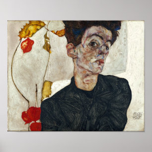 Poster Autoportrait avec Physalis   Egon Schiele  