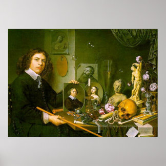 Poster Autoportrait avec symboles Vanitas