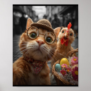 Poster Autoportrait de chat et de poulet Œufs de Pâques v