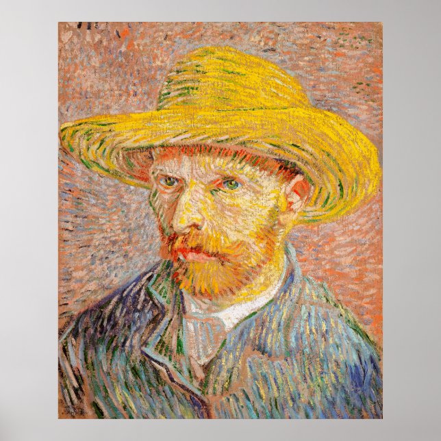Poster Autoportrait de Van Gogh avec un Casquette en pail (Devant)