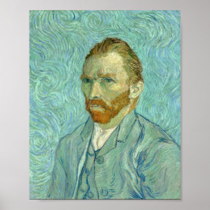 Poster Autoportrait de Vincent Van Gogh sur fond bleu