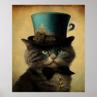 Autoportrait vintage de chat en Casquette bleu