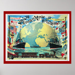 Poster Autour du voyage du monde, Vintage voyage 1890
