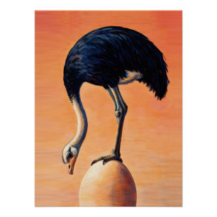 Poster Autruche majestueuse en équilibre sur un gros œuf