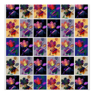 Poster Autumn Leaves Rustic Patchwork