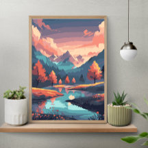 Autumn Nature Landscape River Mountain And Trees