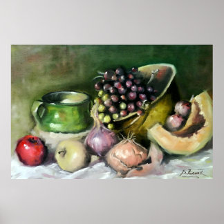 Poster Autumn Still Life with Fruits and Onions: wall Art