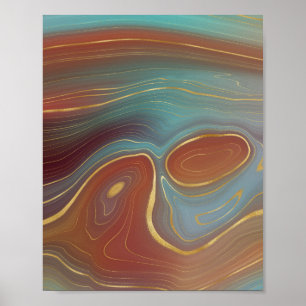 Poster Autumn Strata   Terra Cotta Teal and Gold Agate