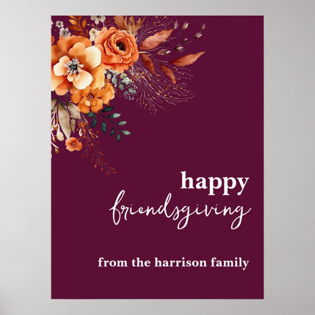 Poster Autumnal flowers thanksgiving elegant burgundy (Devant)