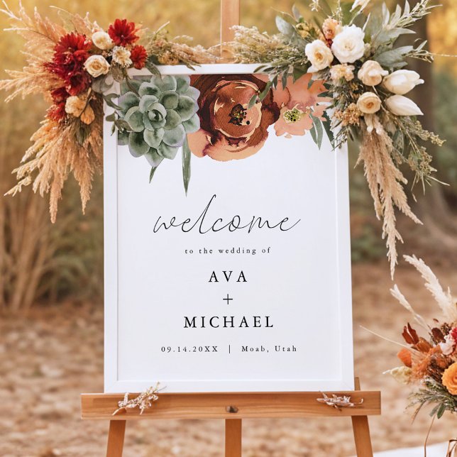 Poster AVA Boho Terracotta & Succulent Mariage Bienvenue (Créateur téléchargé)