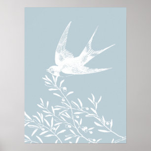 Poster Avaler l'oiseau survolant les branches d'olivier