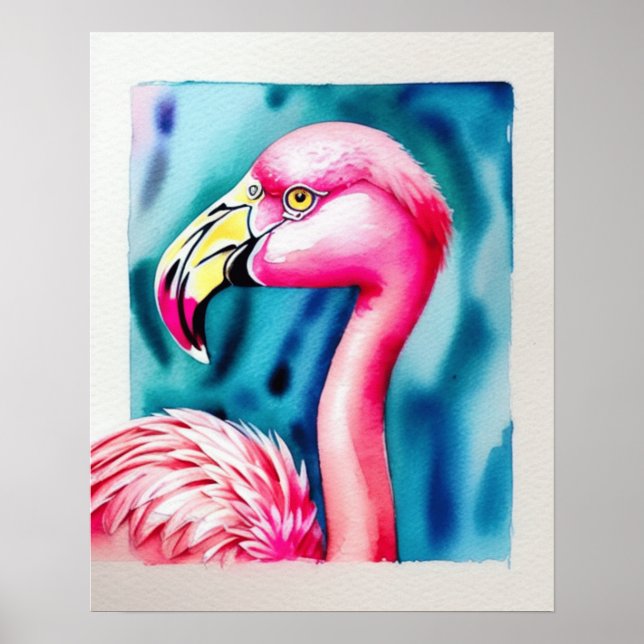Poster avec aquarelle, Flamant rose rose (Devant)