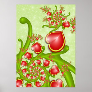 Poster Avec beaucoup d'amour Rouge Coeurs Jaunes Fractal