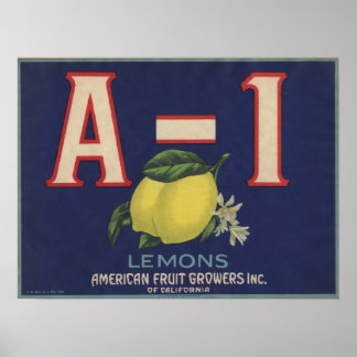 Poster avec Étiquette Vintage Lemon Crate