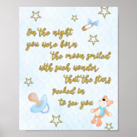 Poster avec poème pour bébé garçon garderie ou cha