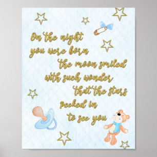 Poster avec poème pour bébé garçon garderie ou cha