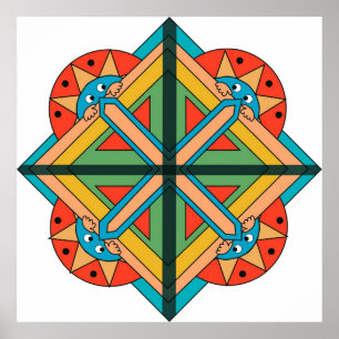 Poster avec thème Art déco et visages amusants