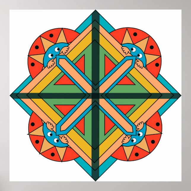 Poster avec thème Art déco et visages amusants (Devant)