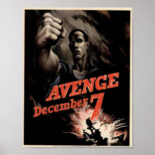 Poster Avenge Décembre 7 Bureau de la Guerre Vintage Post
