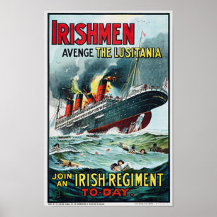 Poster Avenge The Lusitania - Rejoignez Un Régiment Irlan