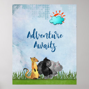 Poster Aventure Await - Gorilla Hippo et Meerkat