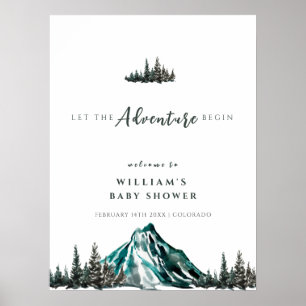 Poster Aventure Begin Mountain Pine Baby shower Bienvenue