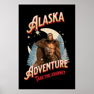 Poster Aventure Bigfoot en Alaska Art Rétro de la Nature