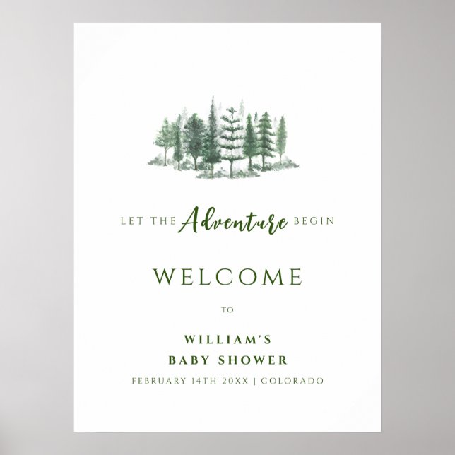 Poster Aventure Commencez Rustic Forest Baby shower Bienv (Devant)