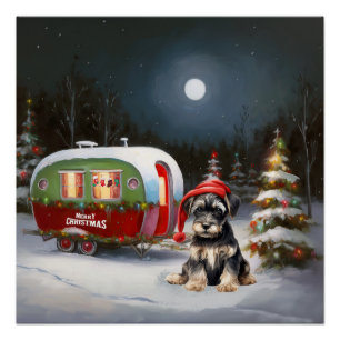 Poster Aventure de Noël de la caravane de Schnauzer d'hiv