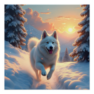 Poster Aventure de Noël en montagne enneigée avec un Samo