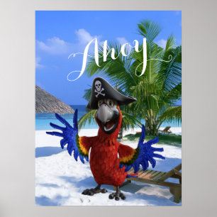 Poster Aventure de pirate de perroquet amusant