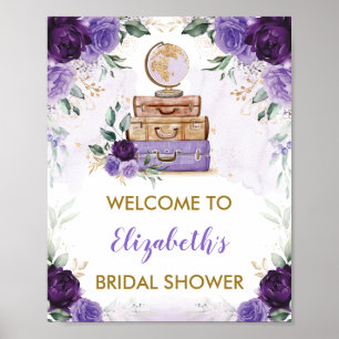 Poster Aventure de Voyage Fleurs Or Rose Mariage Jour J