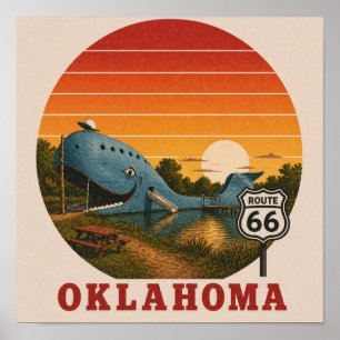 Poster Aventure Oklahoma Route 66 Blue Whale Sunset