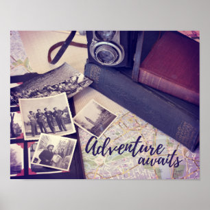 Poster Aventure photo vintage attend
