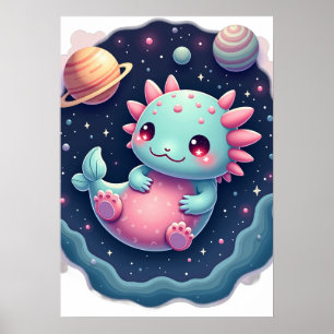 Poster Aventure spatiale de l'axolotl galactique Autocoll