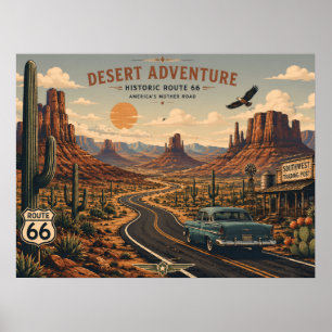 Poster Aventure sur la Route 66 Historique dans le Désert