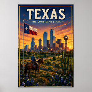 Poster Aventure Texas Lone Star Skyline Désert Coucher de